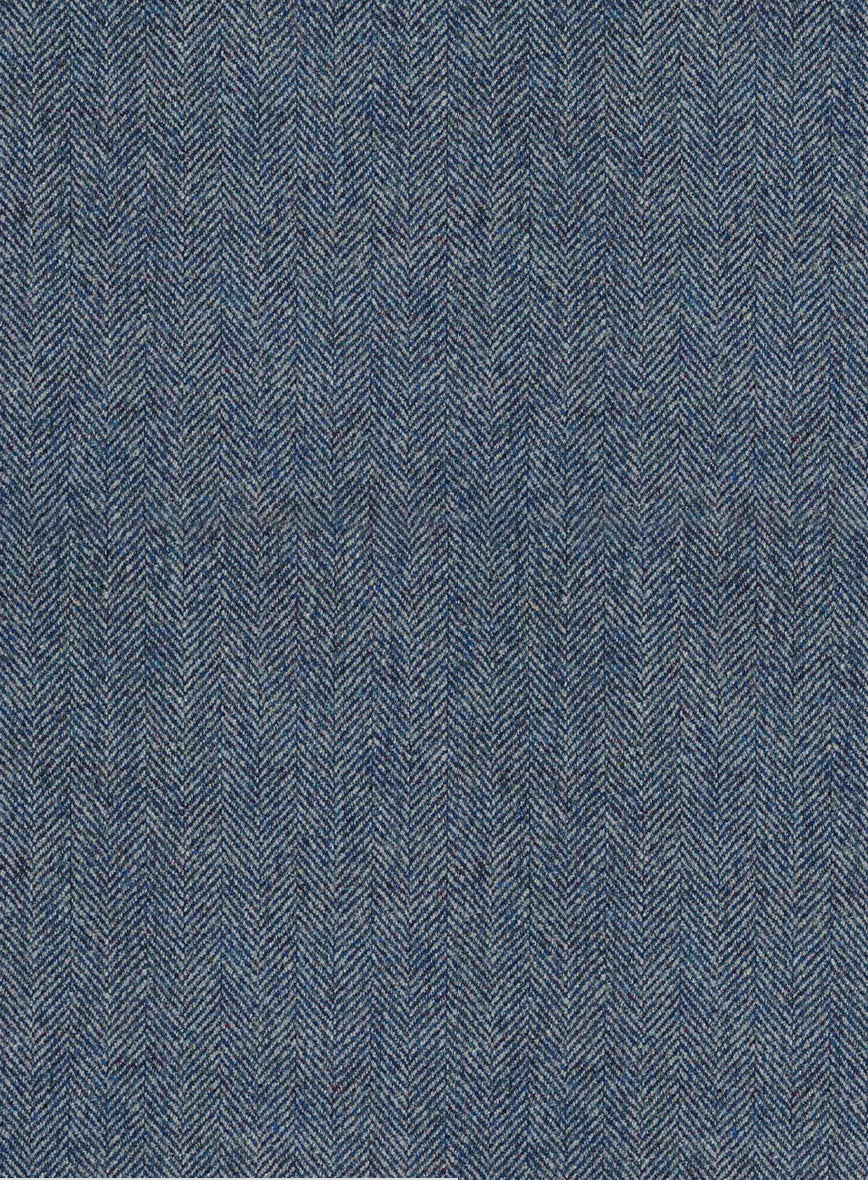 Vintage Herringbone Blue Tweed Suit - Leather Trims - Image 8