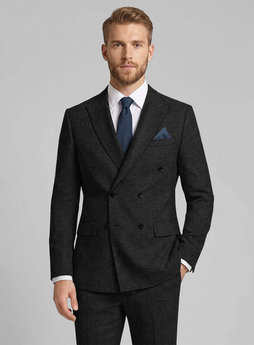 Vintage Plain Black Tweed Double Breasted Suit - Image 4