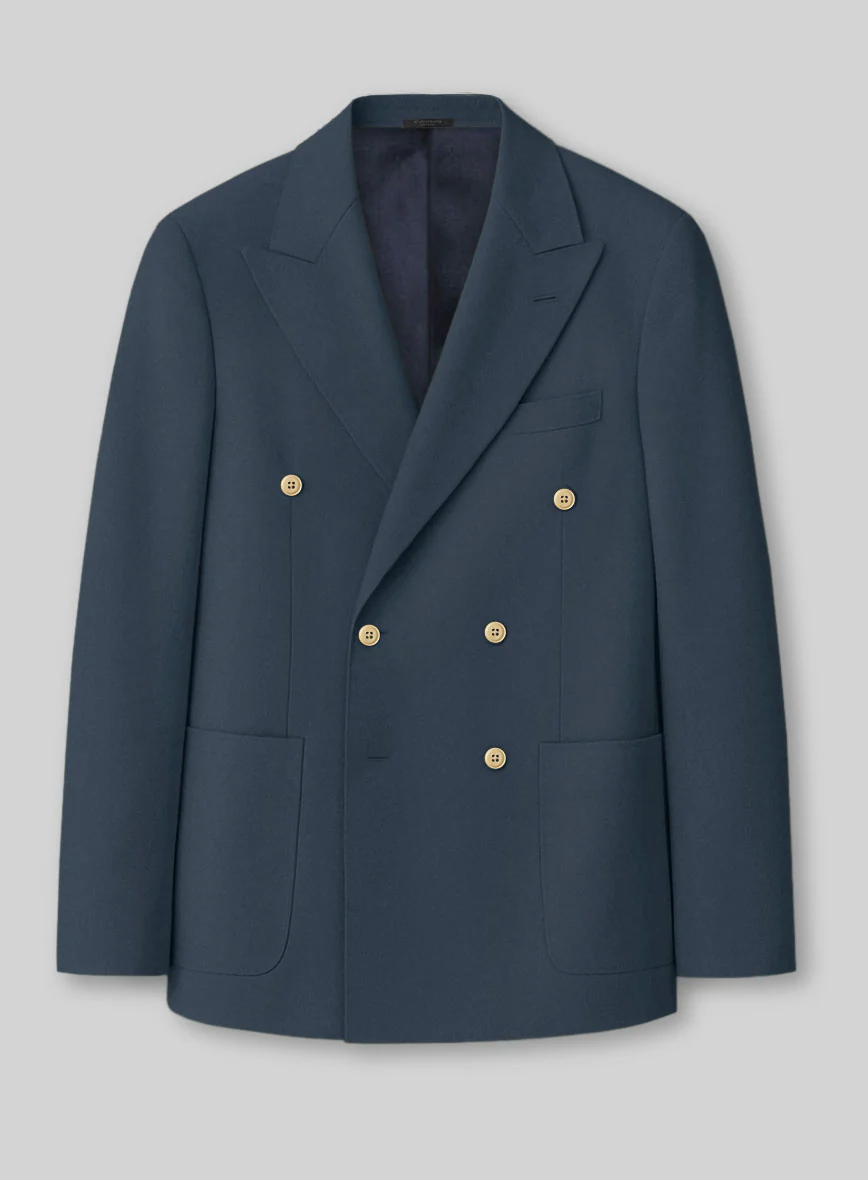 White Blue Cotton Double Breasted Suit - Image 2