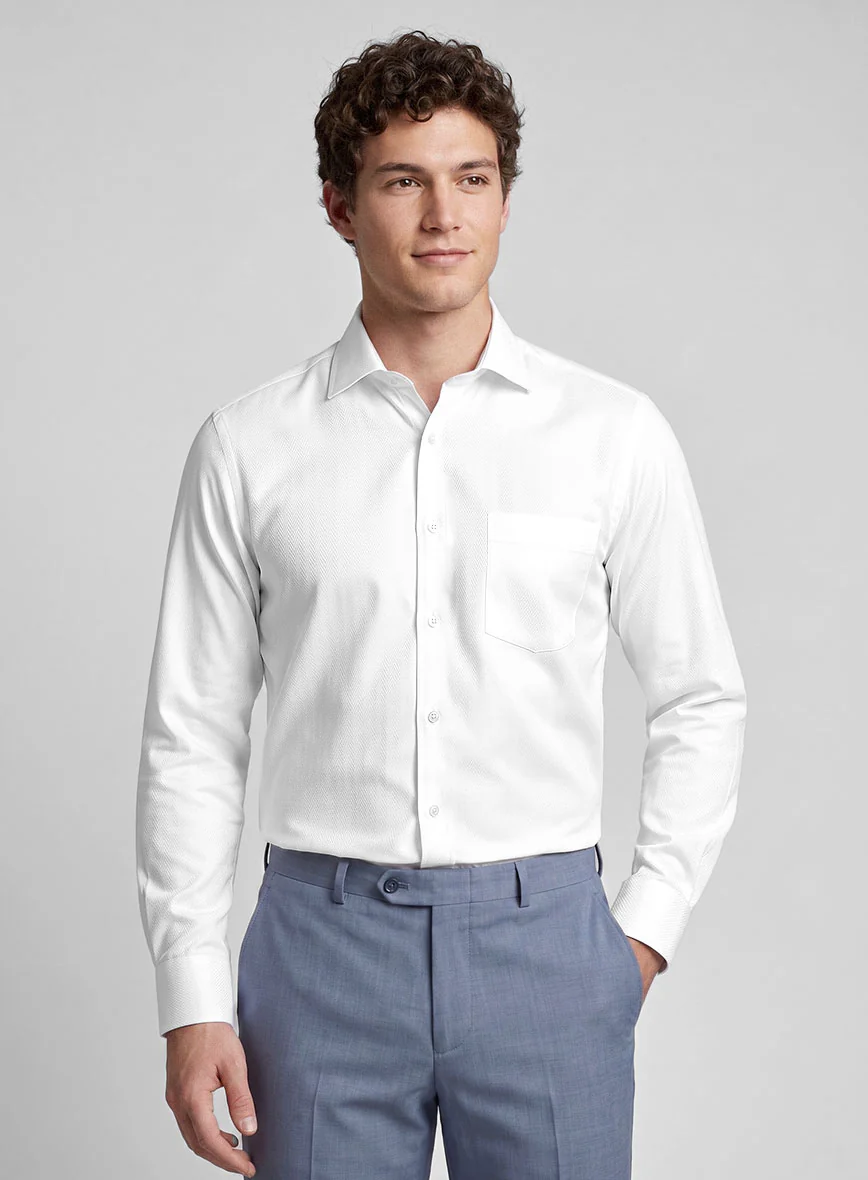 White Herringbone Cotton Shirt