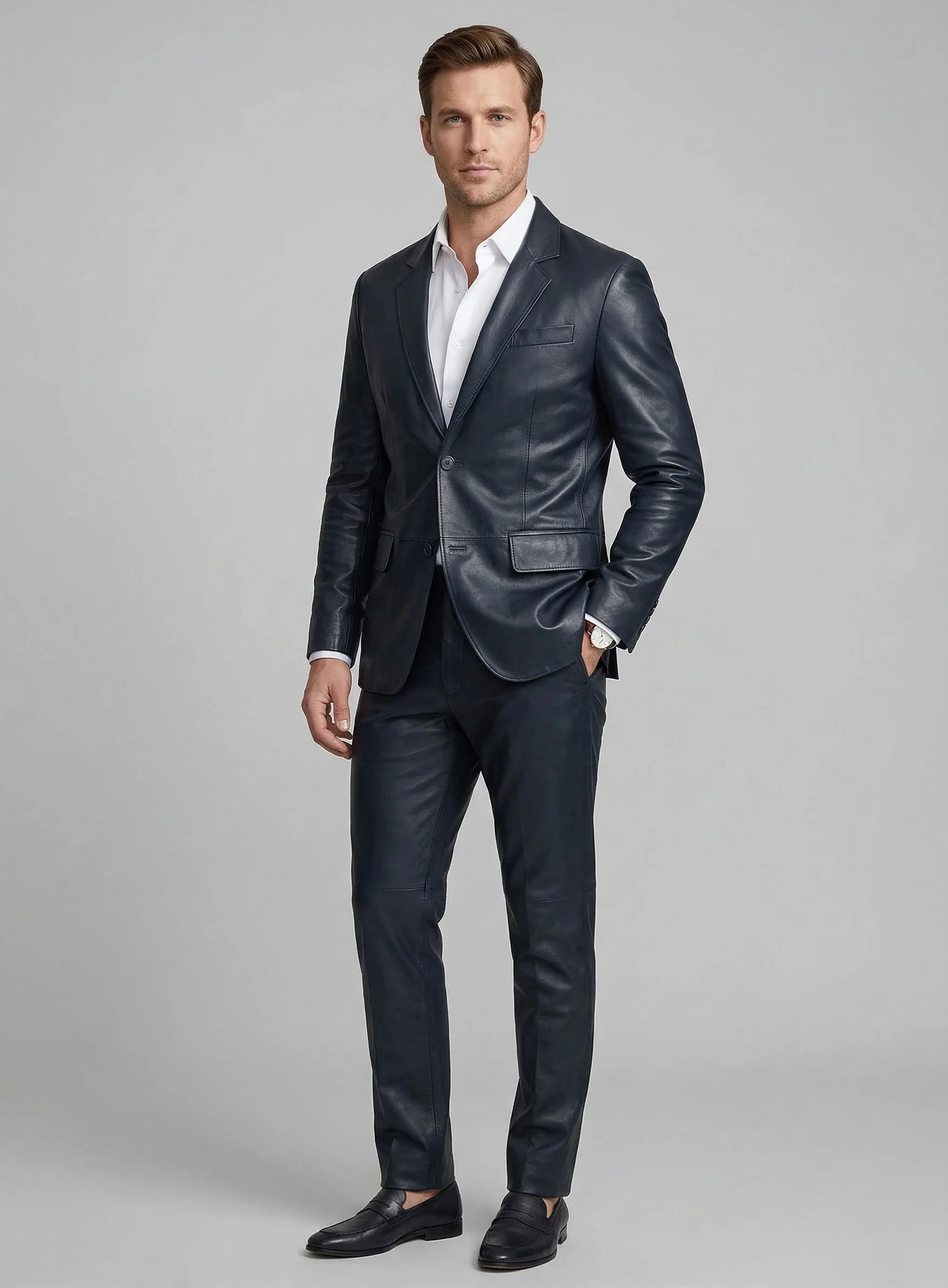 Winsor Blue Leather Suit