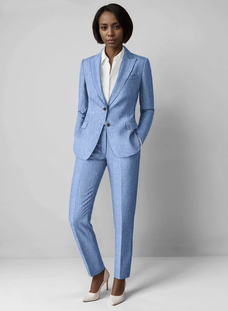 Women's Italian Nile Blue Linen Suit