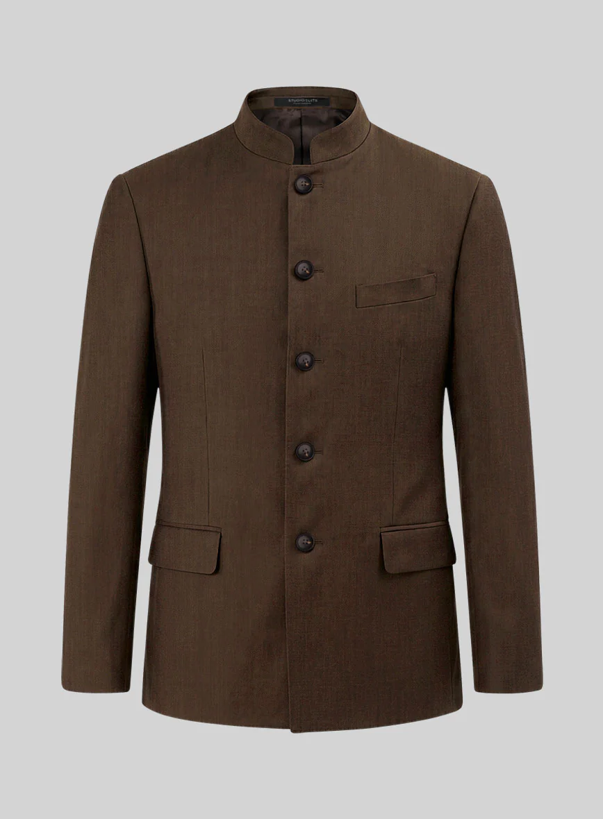 Worsted Brown Wool Nehru Jacket